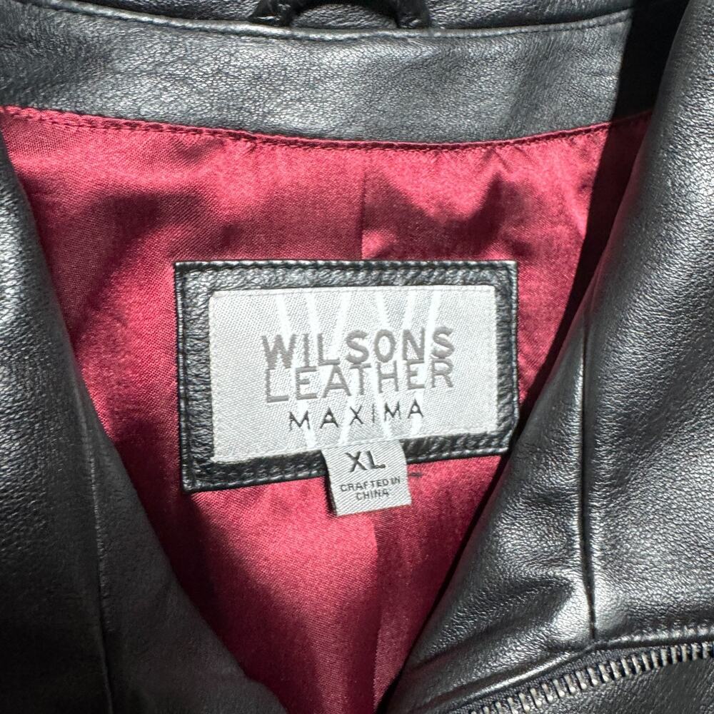 VTG 90s Wilsons Leather Maxima Jacket Black XL Full Zip Lined - Picture 3 of 8
